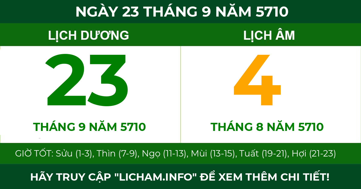 lịch âm ngày 23 tháng 9 năm 5710