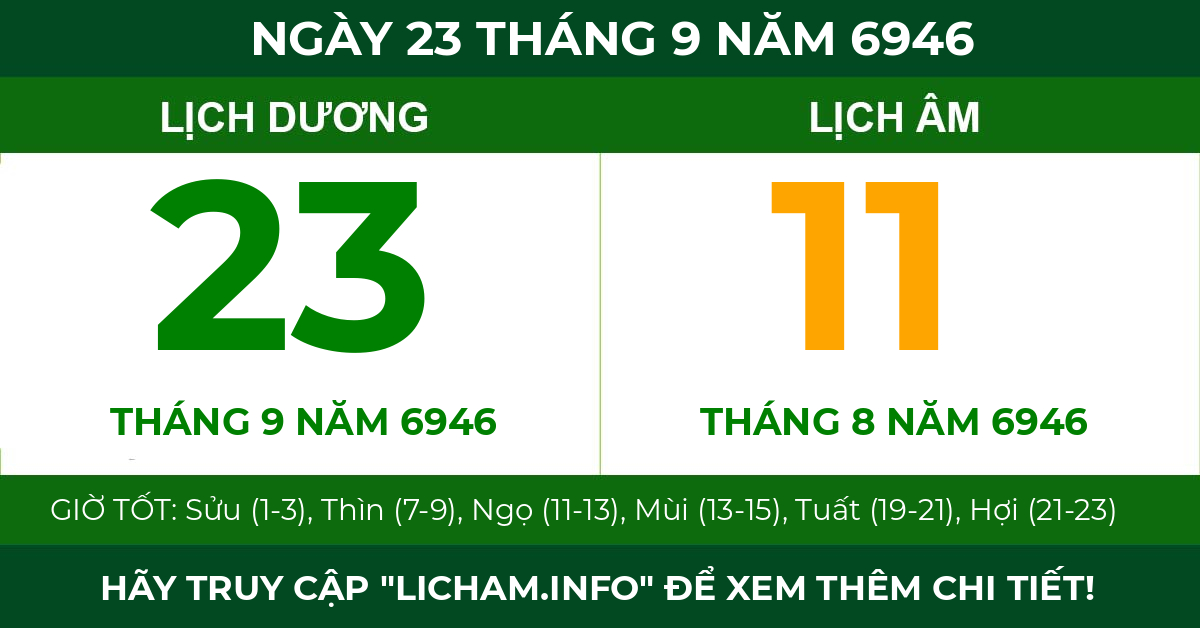 lịch âm ngày 23 tháng 9 năm 6946