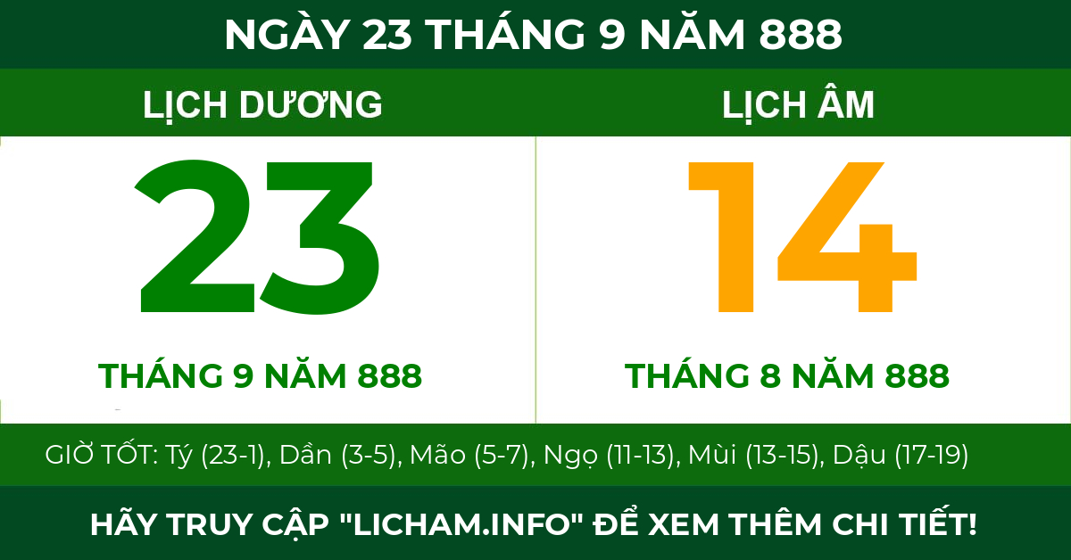lịch âm ngày 23 tháng 9 năm 888