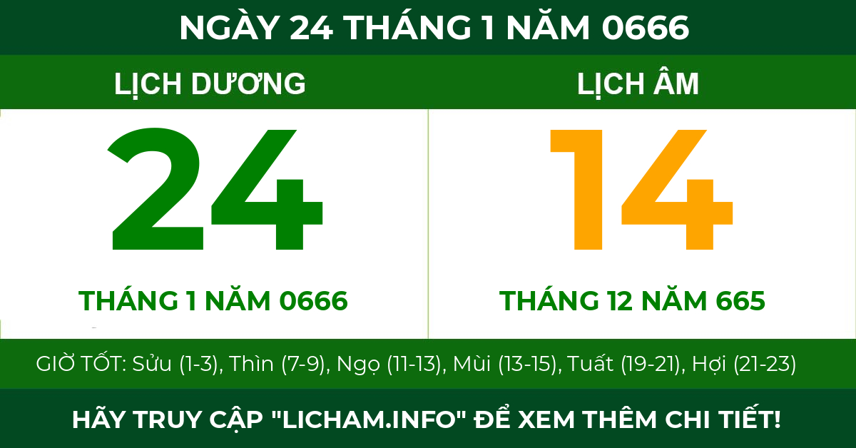 lịch âm ngày 24 tháng 1 năm 0666