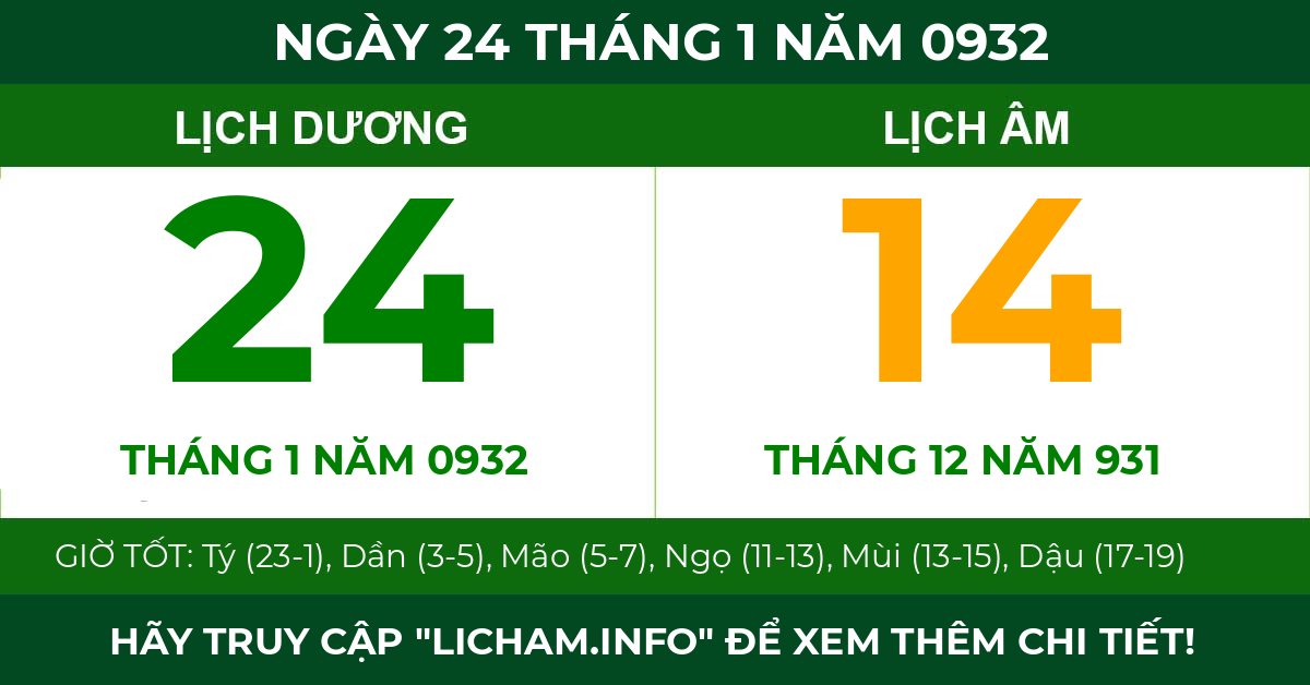 lịch âm ngày 24 tháng 1 năm 0932