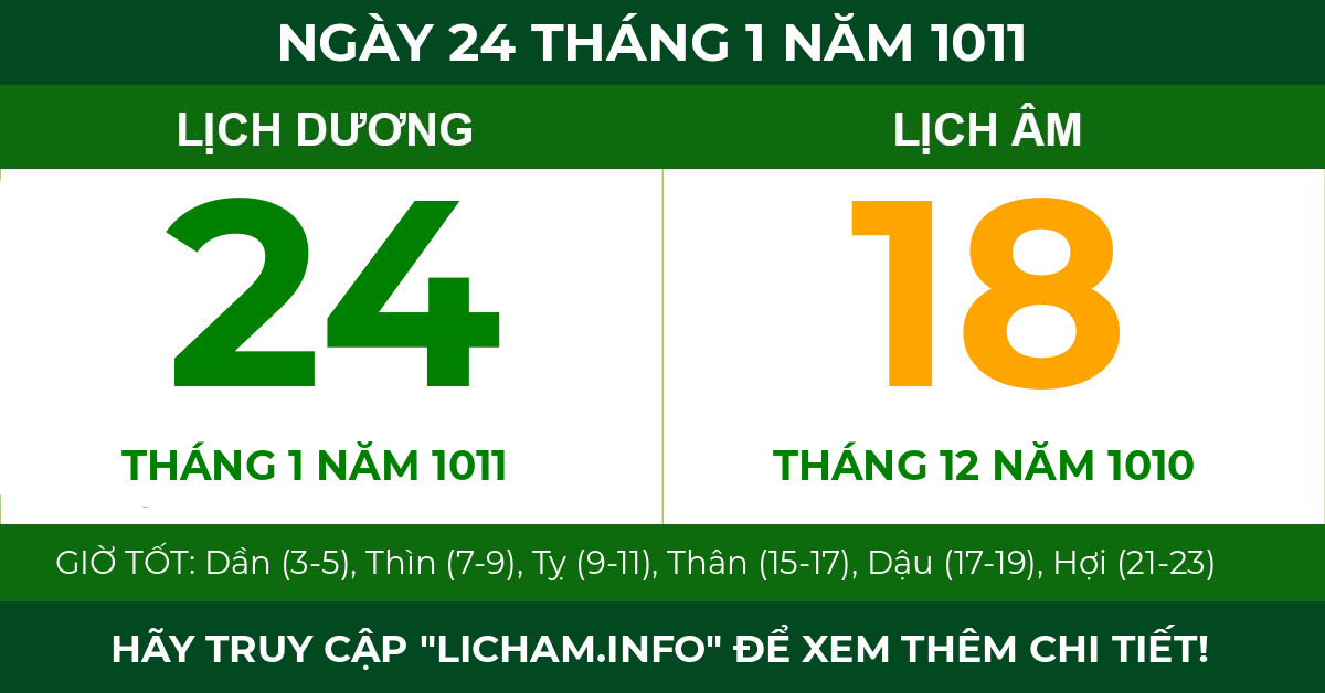 lịch âm ngày 24 tháng 1 năm 1011