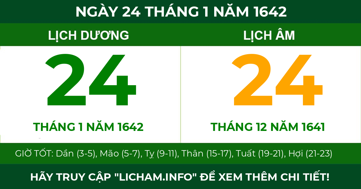 lịch âm ngày 24 tháng 1 năm 1642