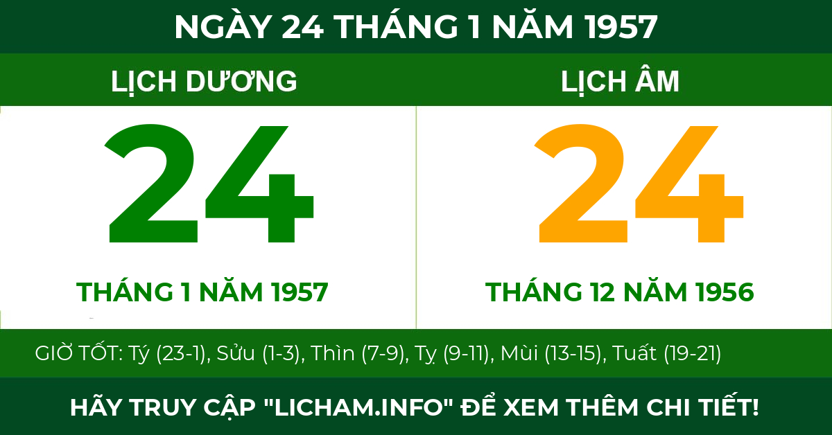 lịch âm ngày 24 tháng 1 năm 1957