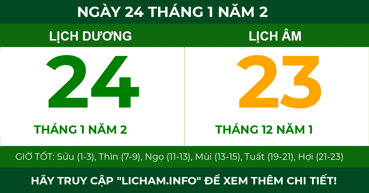 lịch âm ngày 24 tháng 1 năm 2
