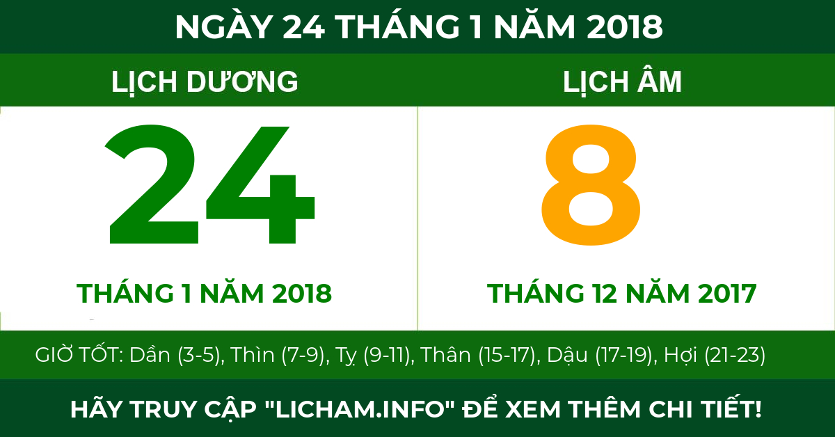 lịch âm ngày 24 tháng 1 năm 2018