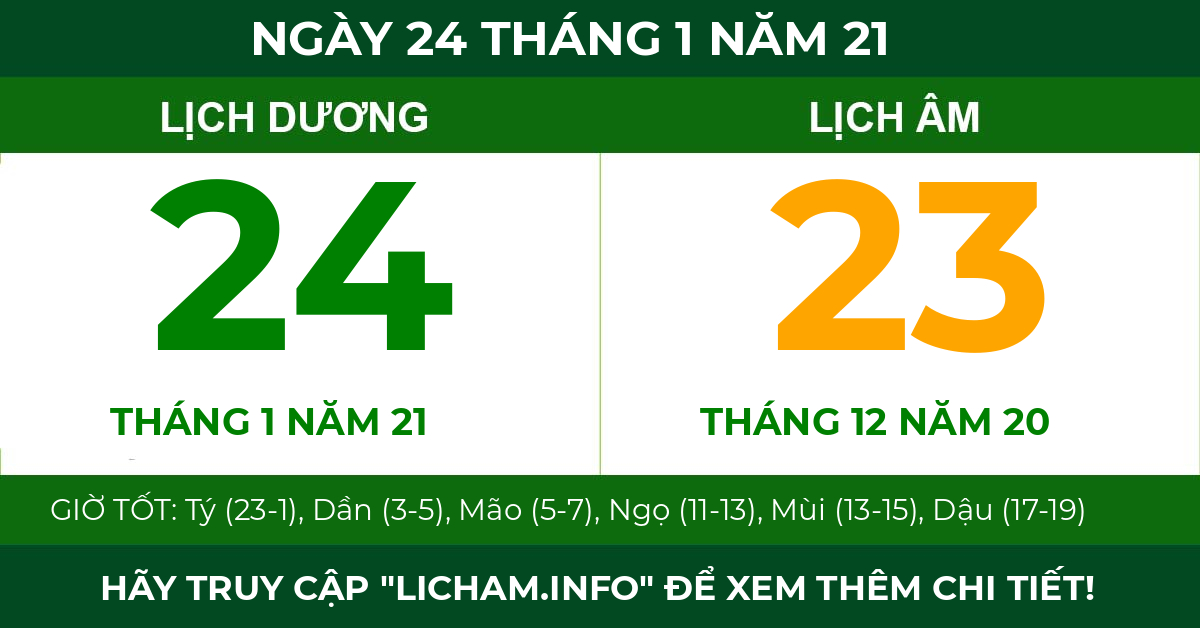 lịch âm ngày 24 tháng 1 năm 21