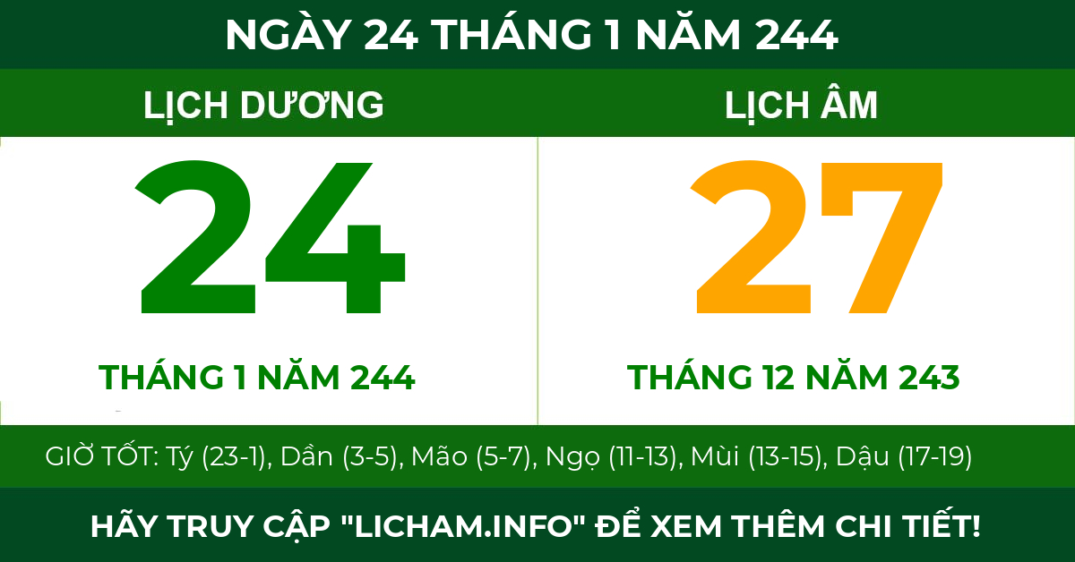 lịch âm ngày 24 tháng 1 năm 244