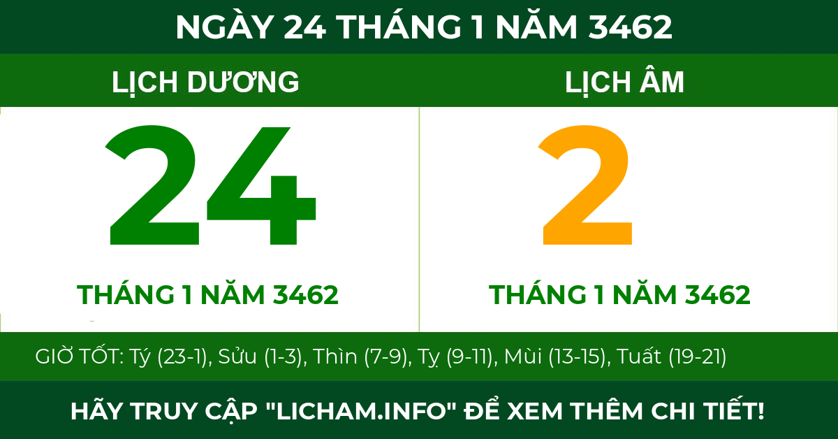 lịch âm ngày 24 tháng 1 năm 3462