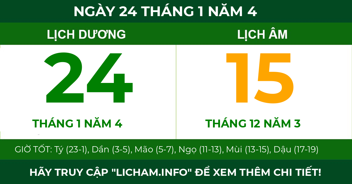 lịch âm ngày 24 tháng 1 năm 4