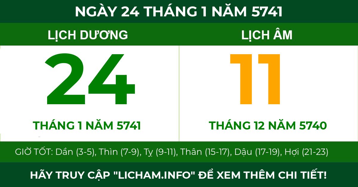 lịch âm ngày 24 tháng 1 năm 5741