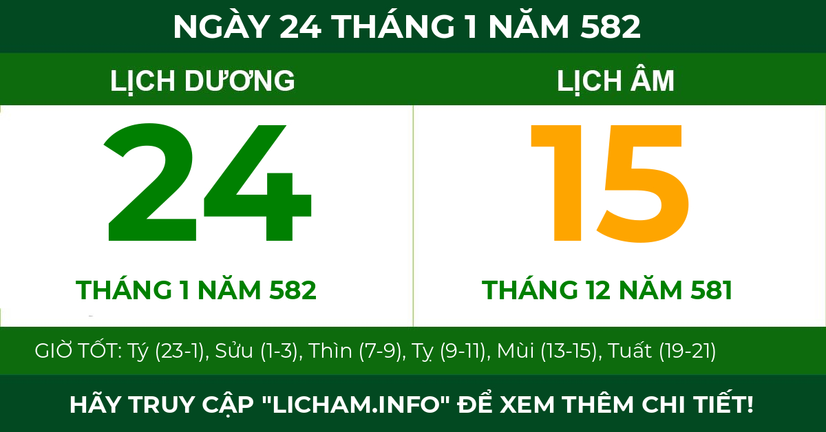 lịch âm ngày 24 tháng 1 năm 582