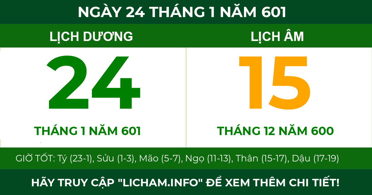 lịch âm ngày 24 tháng 1 năm 601