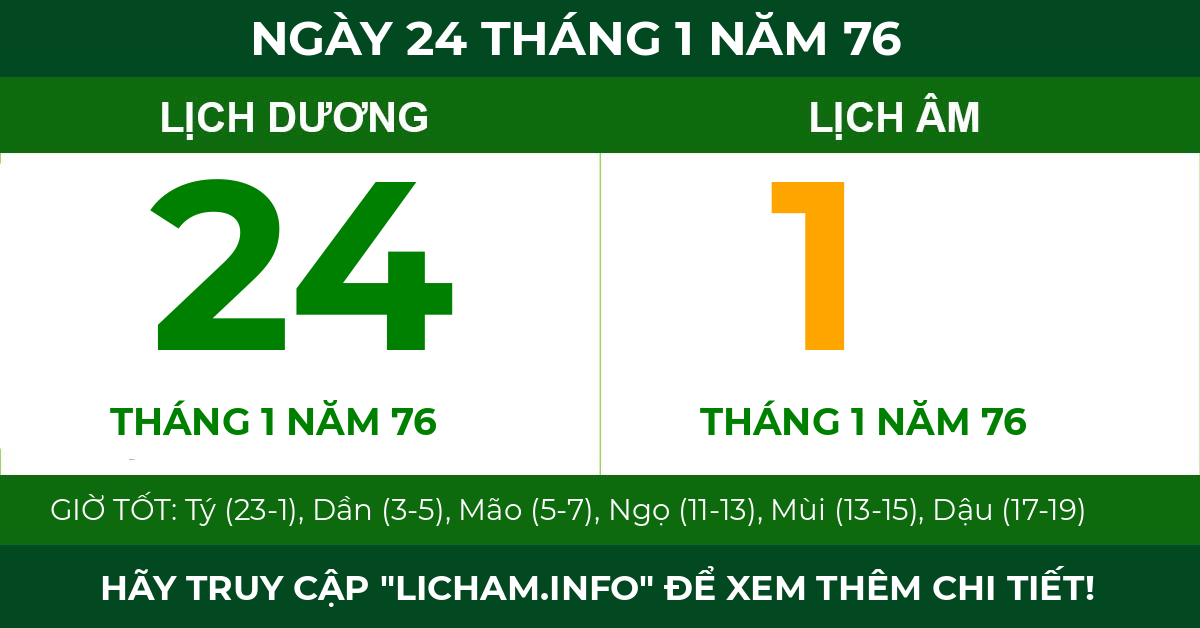 lịch âm ngày 24 tháng 1 năm 76