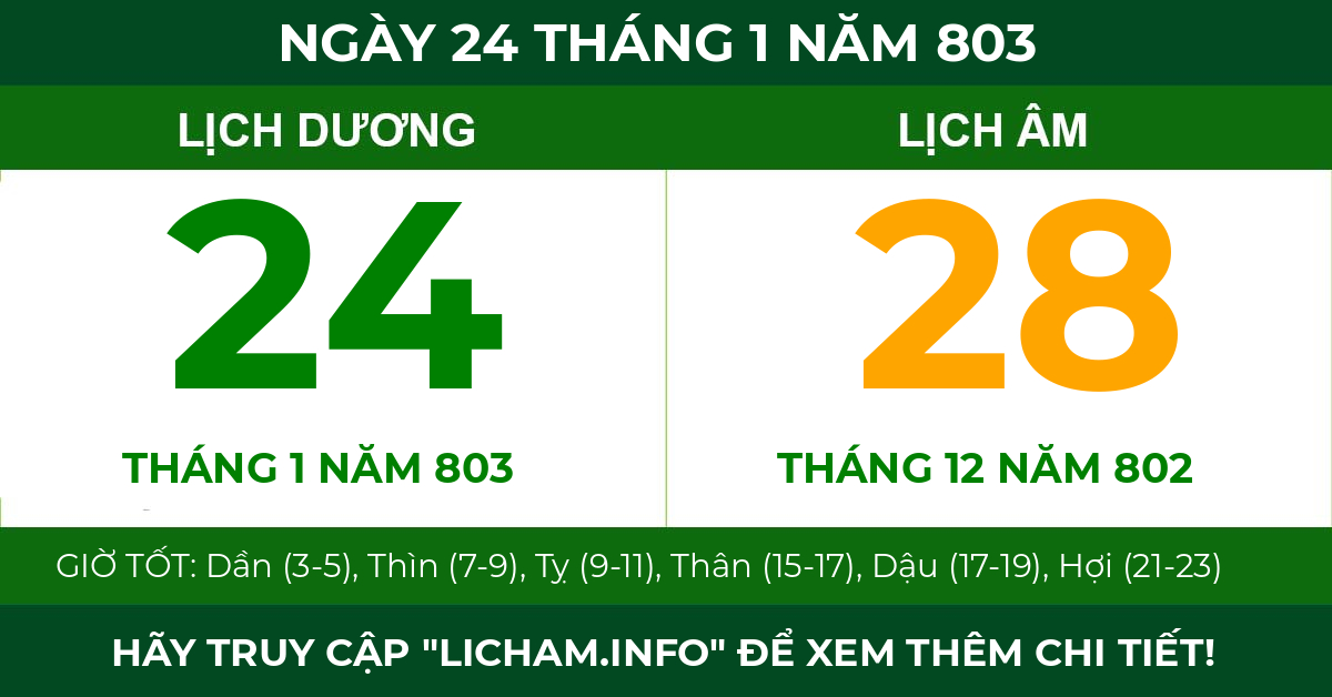 lịch âm ngày 24 tháng 1 năm 803