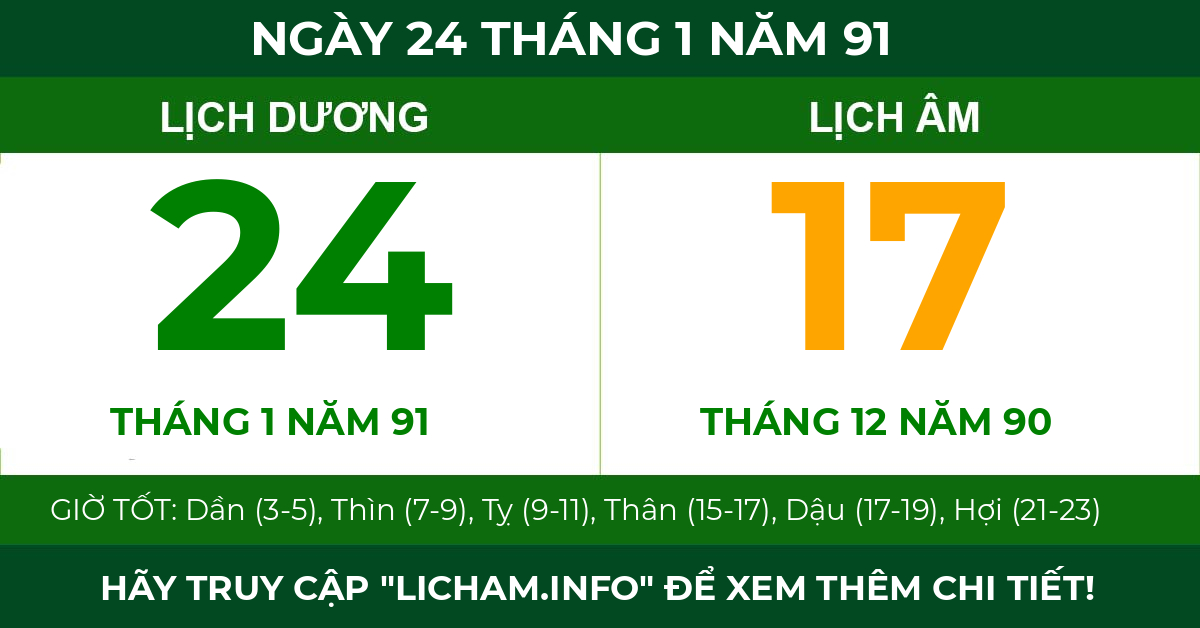 lịch âm ngày 24 tháng 1 năm 91