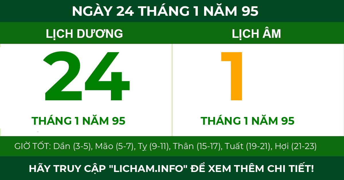 lịch âm ngày 24 tháng 1 năm 95