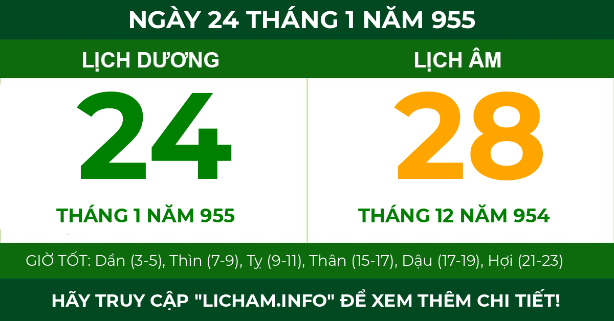 lịch âm ngày 24 tháng 1 năm 955