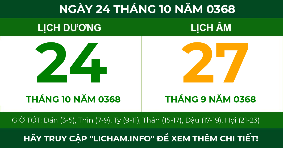 lịch âm ngày 24 tháng 10 năm 0368