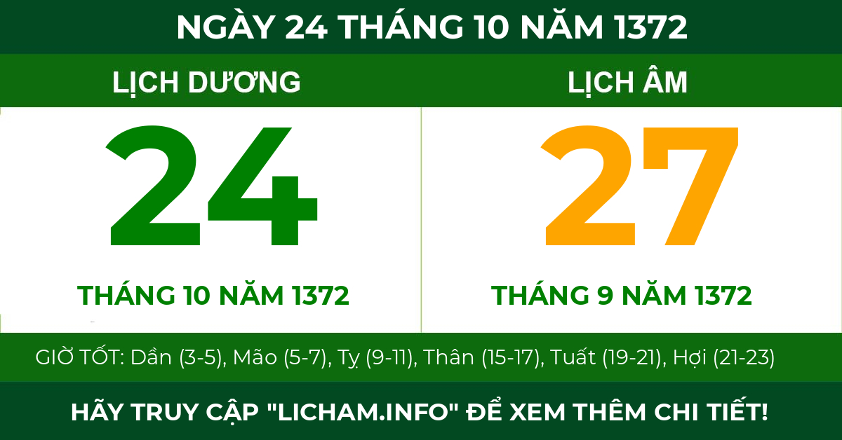 lịch âm ngày 24 tháng 10 năm 1372