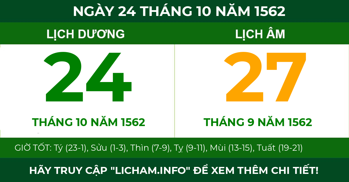 lịch âm ngày 24 tháng 10 năm 1562