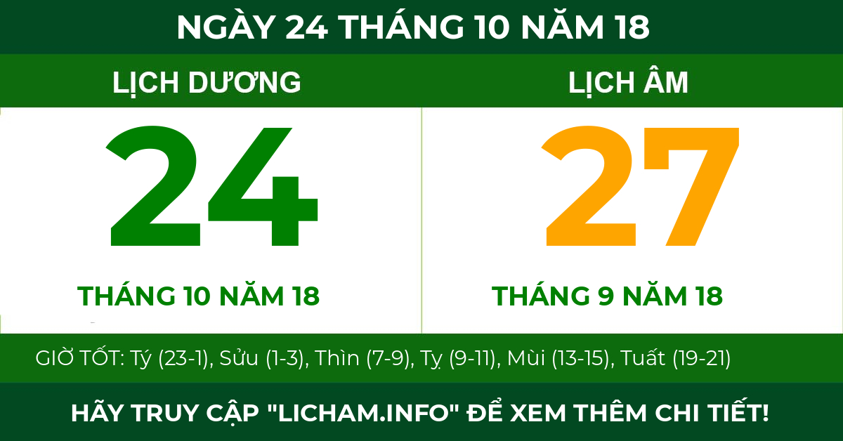 lịch âm ngày 24 tháng 10 năm 18