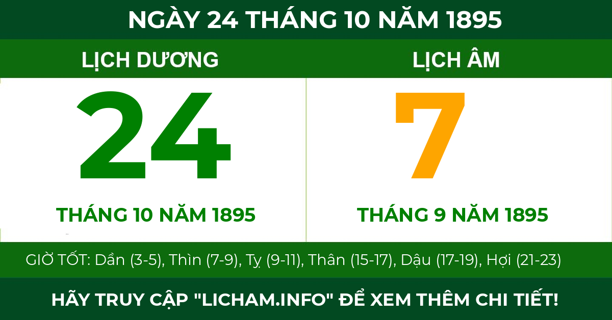 lịch âm ngày 24 tháng 10 năm 1895