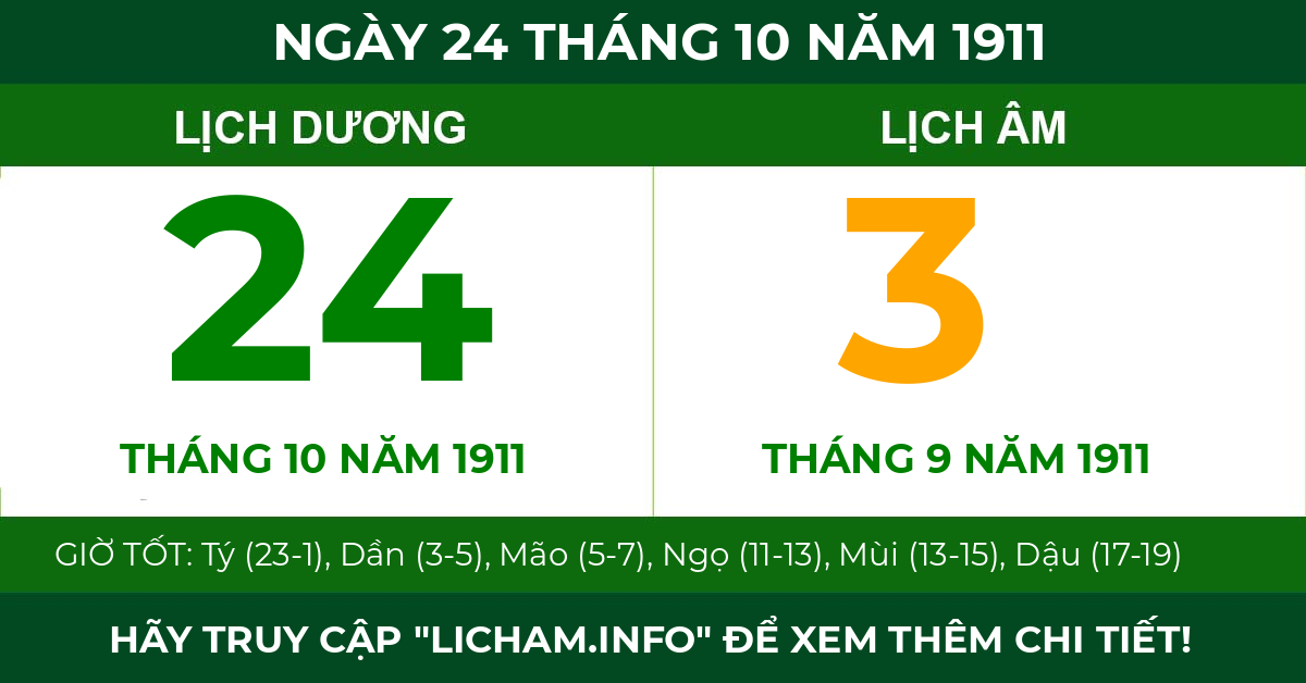 lịch âm ngày 24 tháng 10 năm 1911
