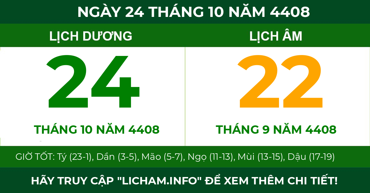lịch âm ngày 24 tháng 10 năm 4408