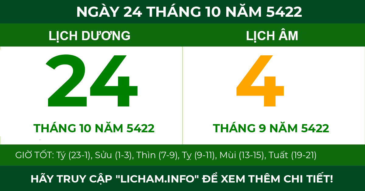 lịch âm ngày 24 tháng 10 năm 5422
