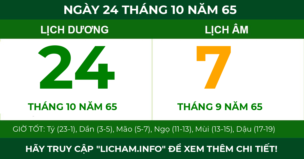 lịch âm ngày 24 tháng 10 năm 65
