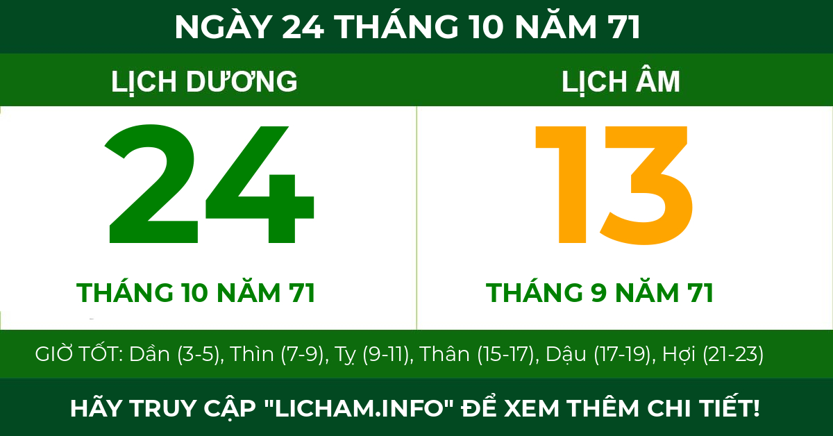 lịch âm ngày 24 tháng 10 năm 71