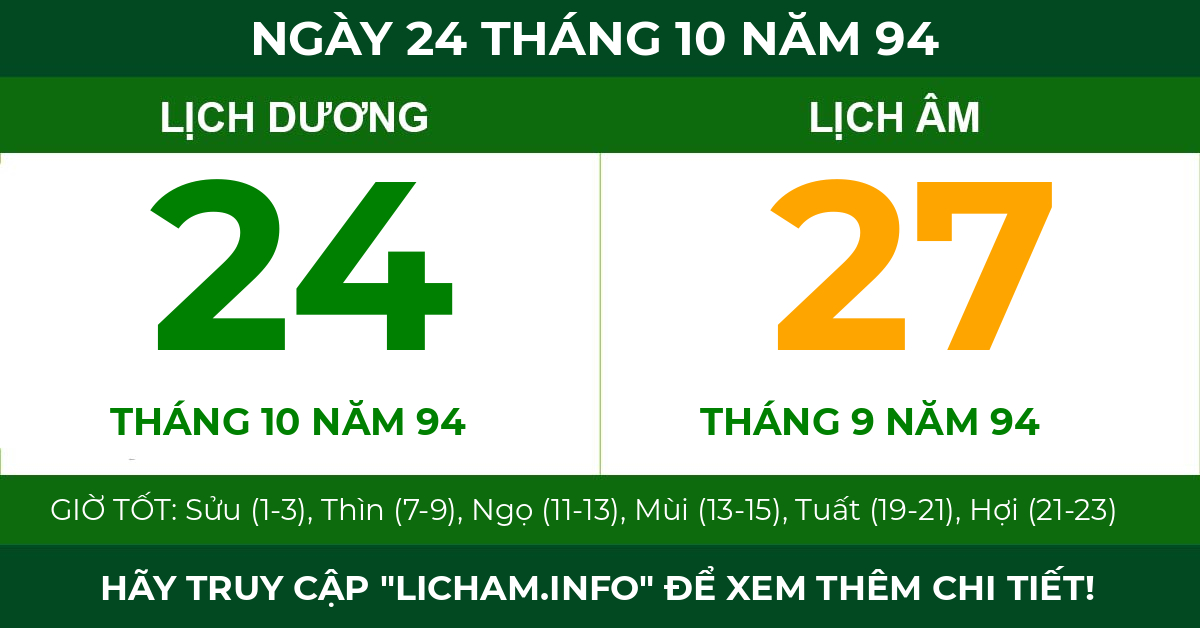 lịch âm ngày 24 tháng 10 năm 94