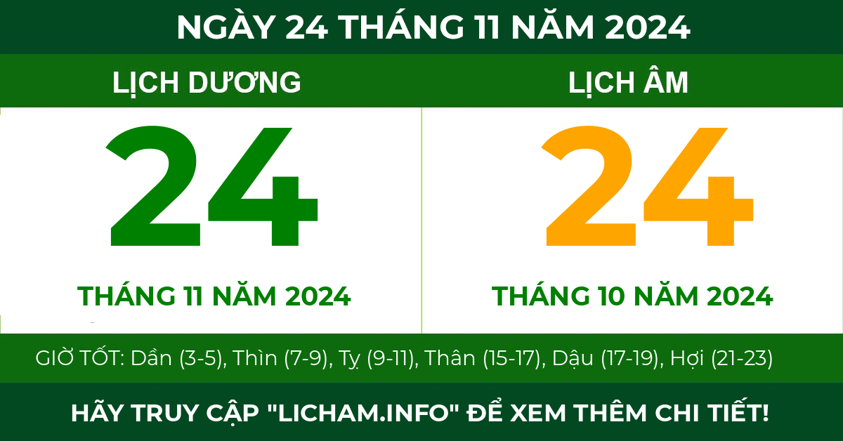 lịch âm ngày 24 tháng 11 năm 2024