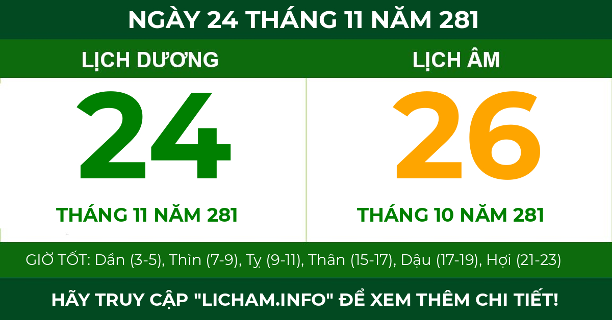 lịch âm ngày 24 tháng 11 năm 281