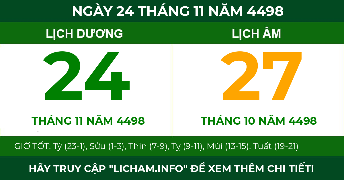 lịch âm ngày 24 tháng 11 năm 4498