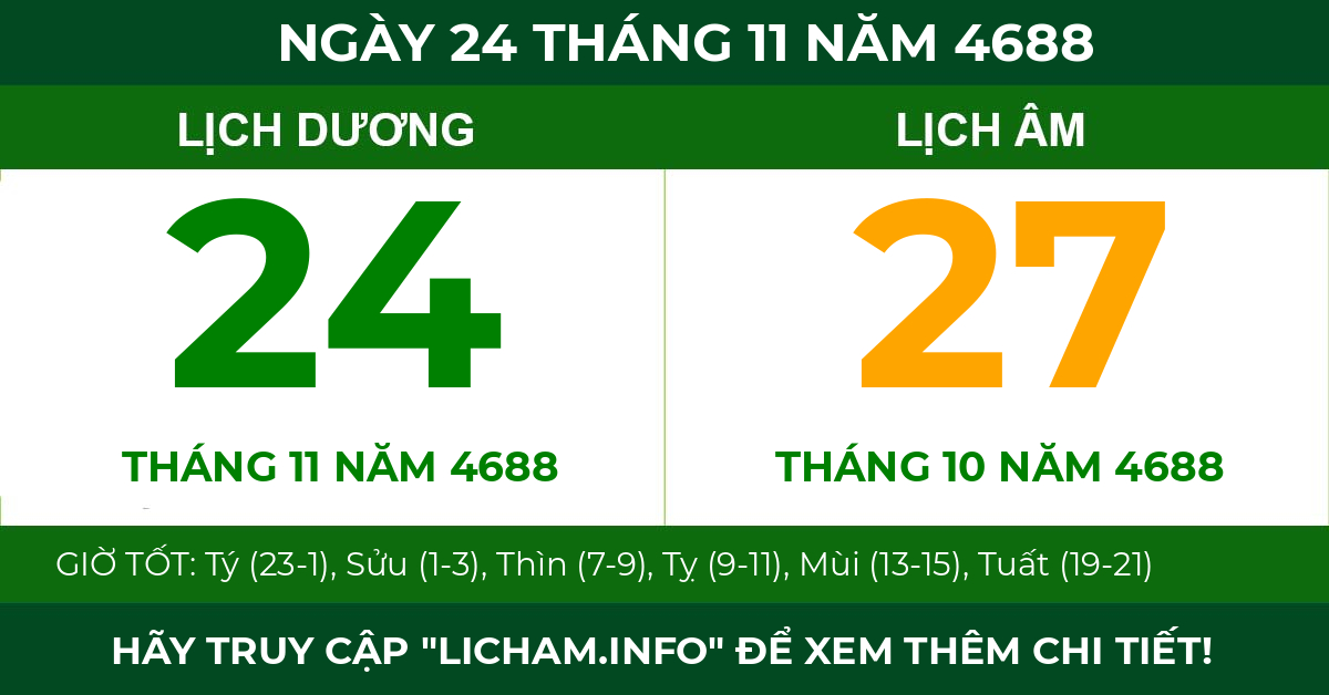 lịch âm ngày 24 tháng 11 năm 4688
