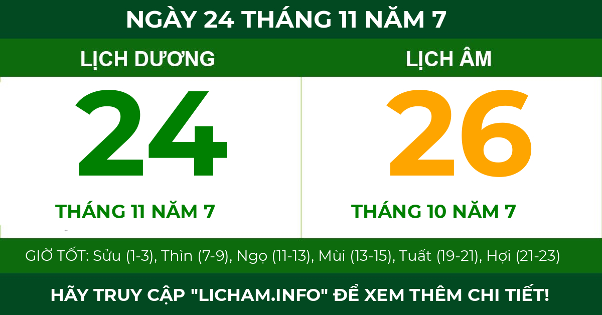 lịch âm ngày 24 tháng 11 năm 7
