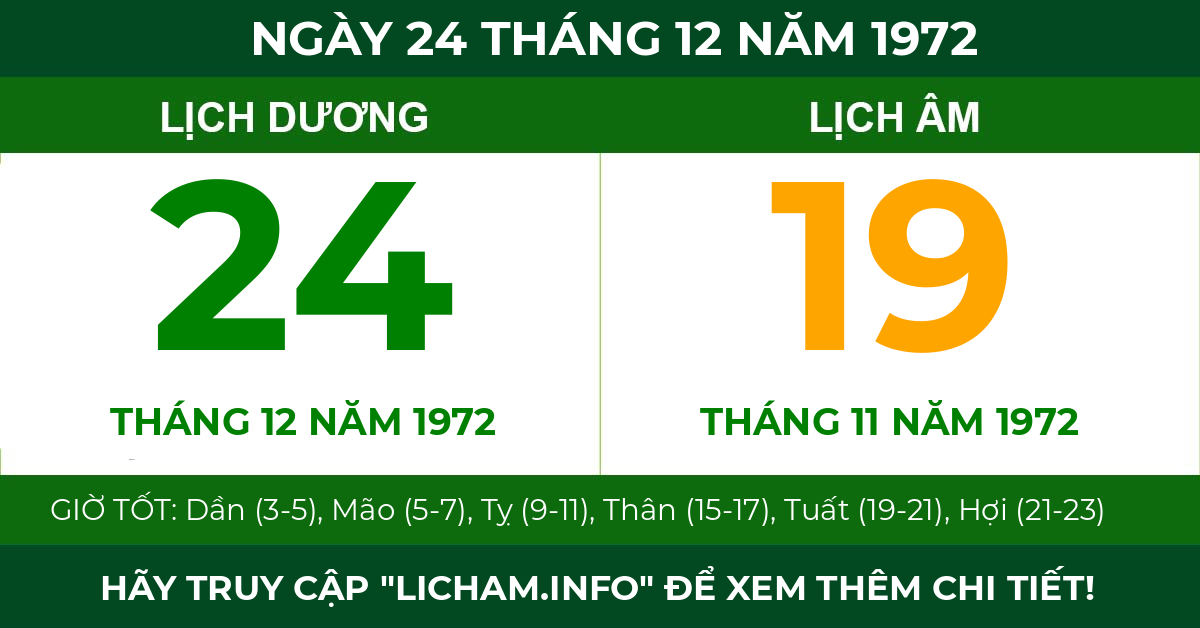 lịch âm ngày 24 tháng 12 năm 1972