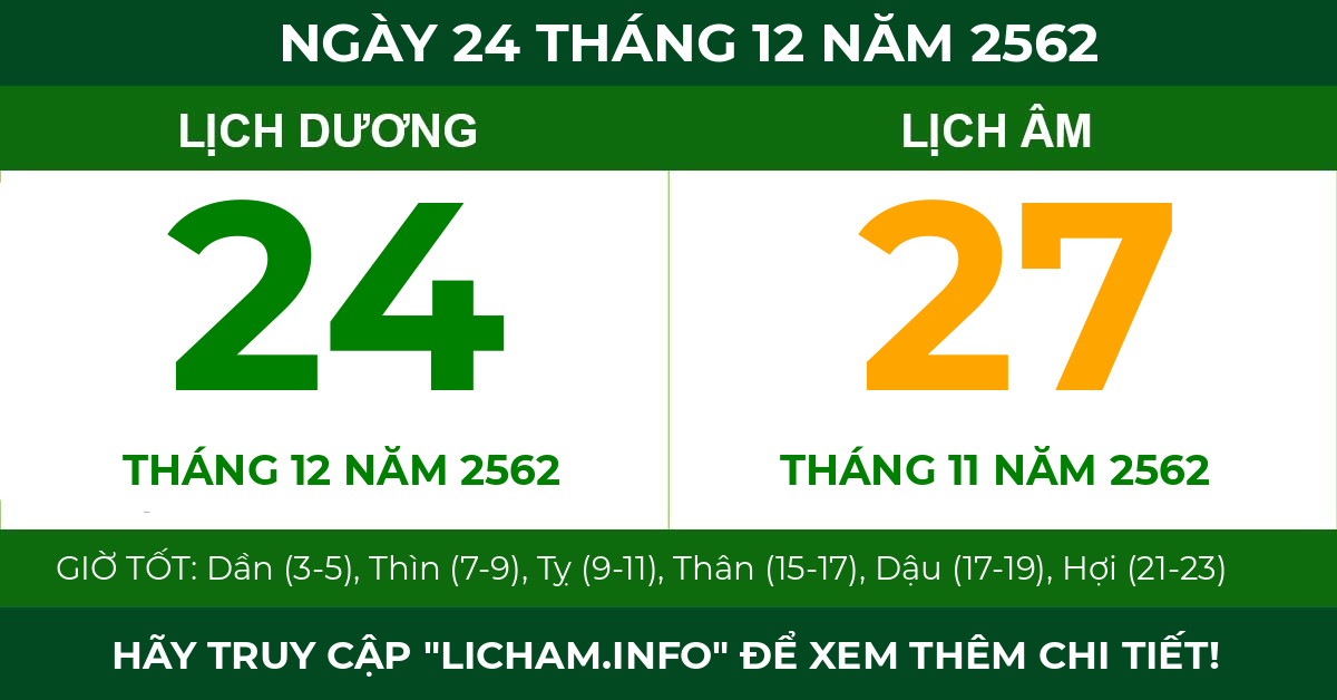 lịch âm ngày 24 tháng 12 năm 2562