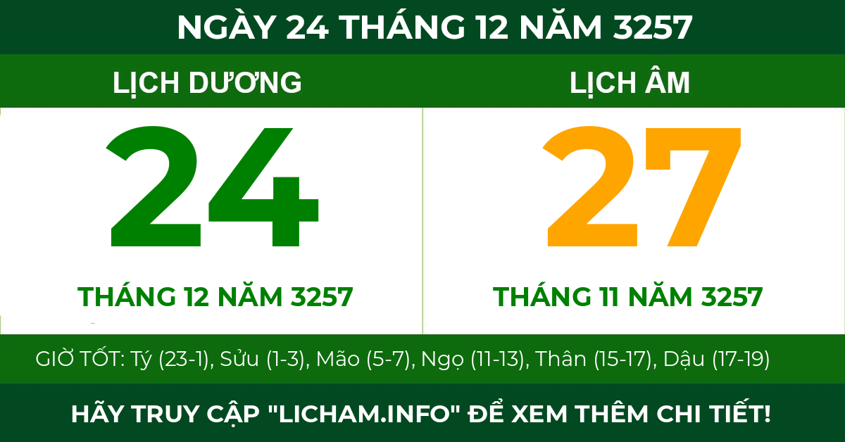 lịch âm ngày 24 tháng 12 năm 3257