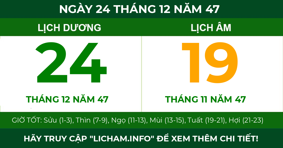 lịch âm ngày 24 tháng 12 năm 47