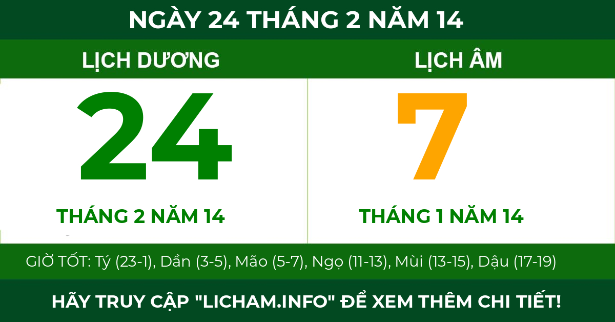 lịch âm ngày 24 tháng 2 năm 14
