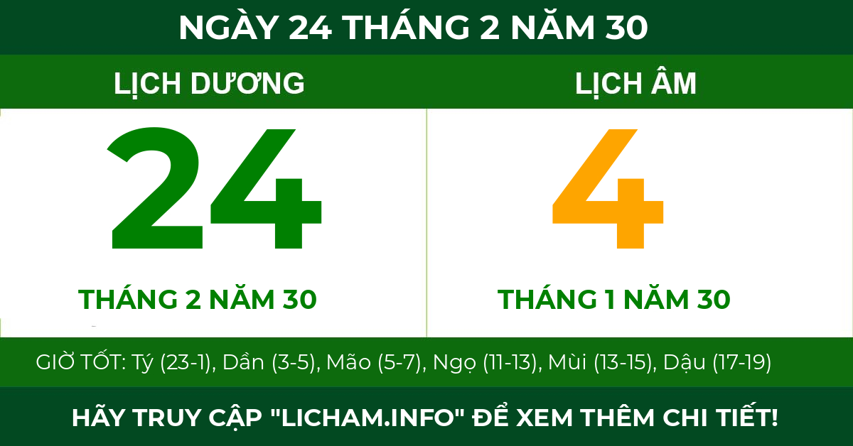 lịch âm ngày 24 tháng 2 năm 30