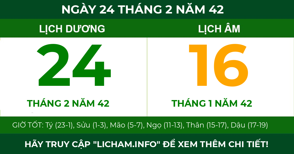 lịch âm ngày 24 tháng 2 năm 42