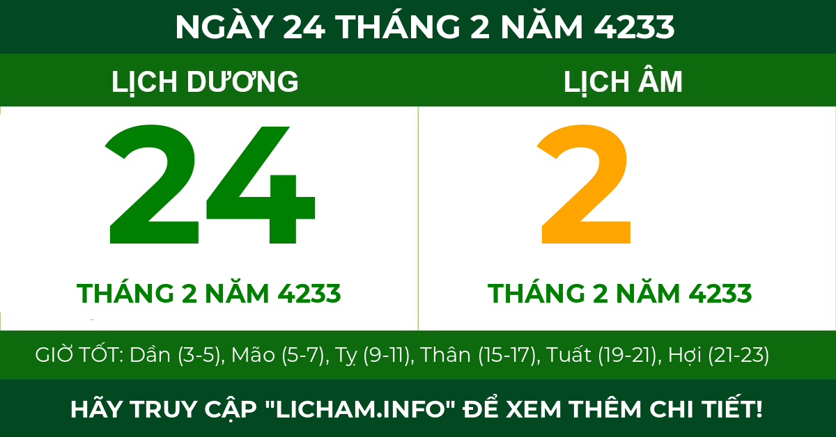 lịch âm ngày 24 tháng 2 năm 4233