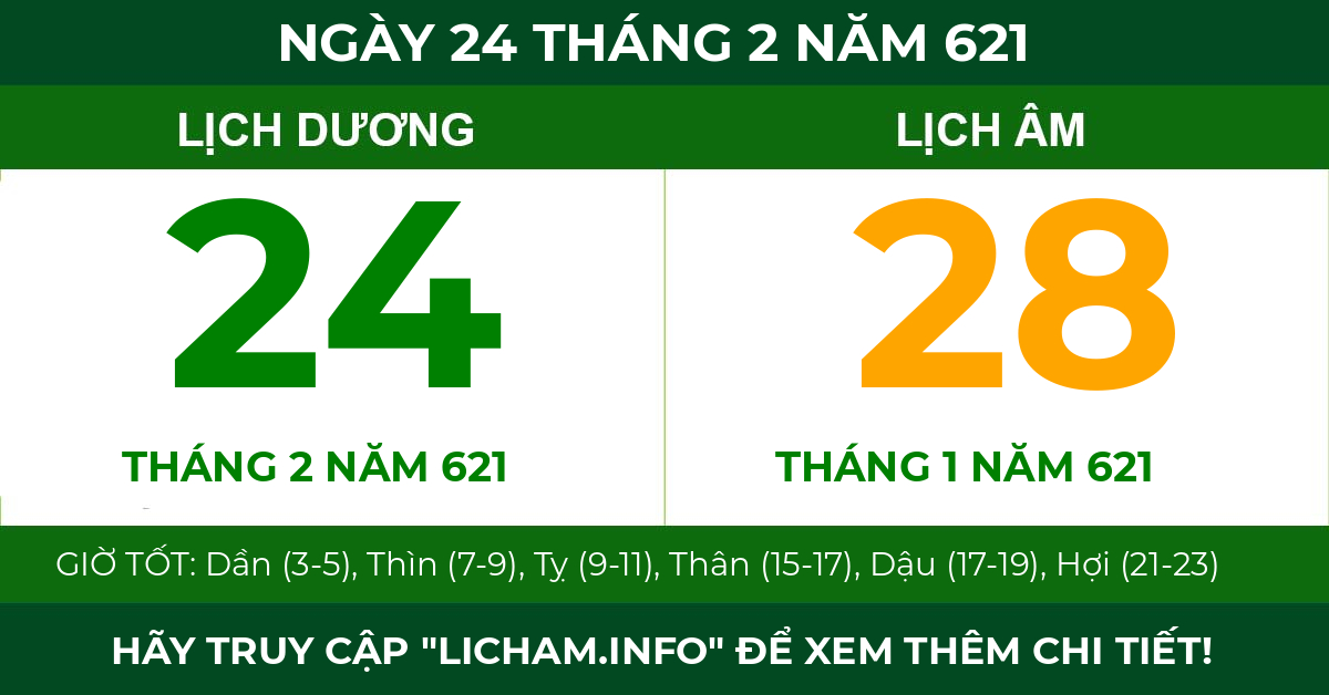 lịch âm ngày 24 tháng 2 năm 621