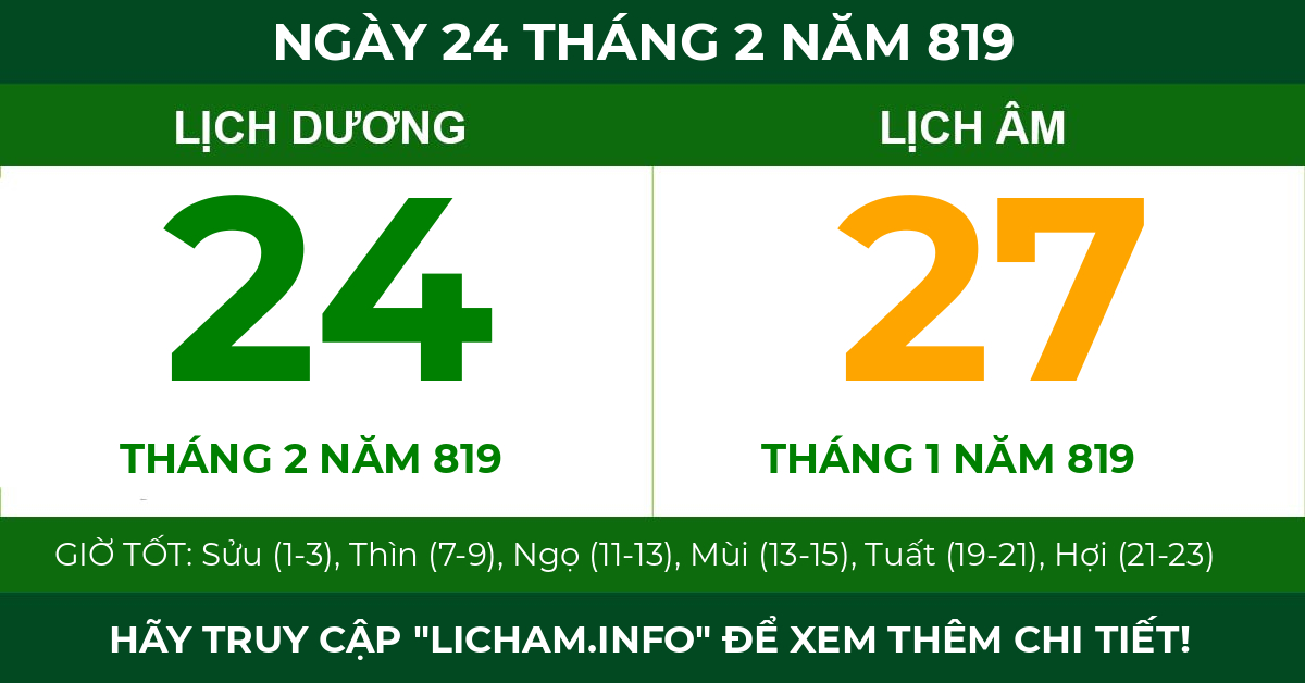lịch âm ngày 24 tháng 2 năm 819