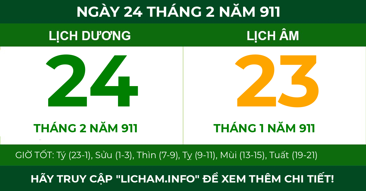 lịch âm ngày 24 tháng 2 năm 911