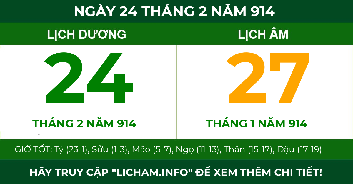 lịch âm ngày 24 tháng 2 năm 914